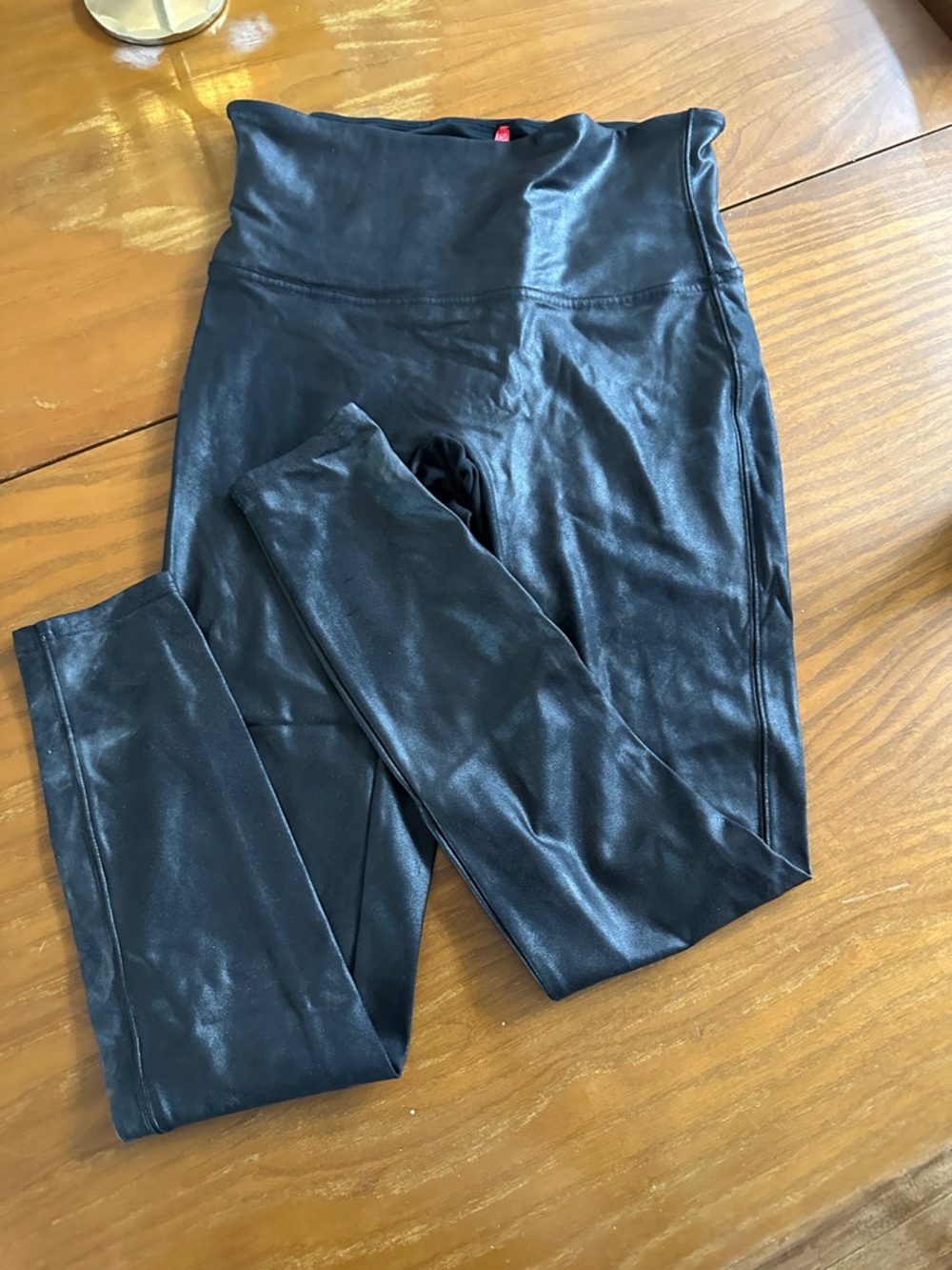 SPANX Shiny Black Faux-Leather Leggings
